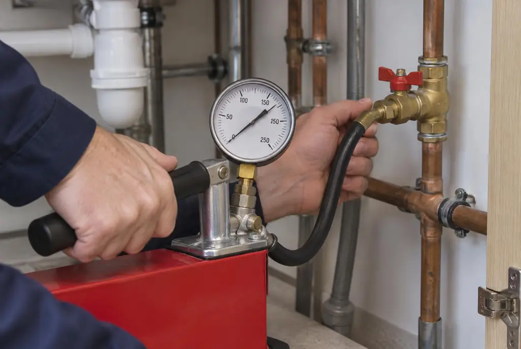 Lekdetectie Zeewolde – druktest op een waterleiding met een manometer